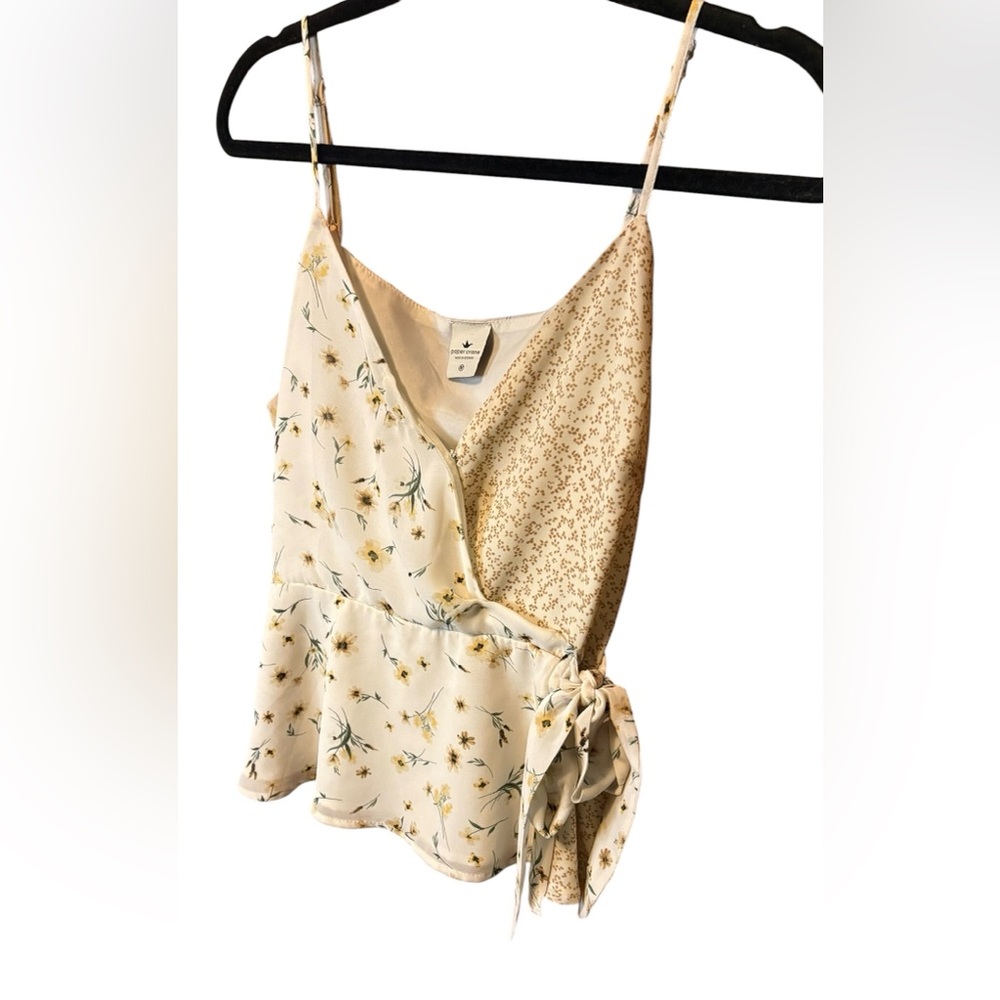 Paper Crane Anthropologie Floral Wrap Tank Medium Tie Front Chiffon Cottagecore - Picture 9 of 10